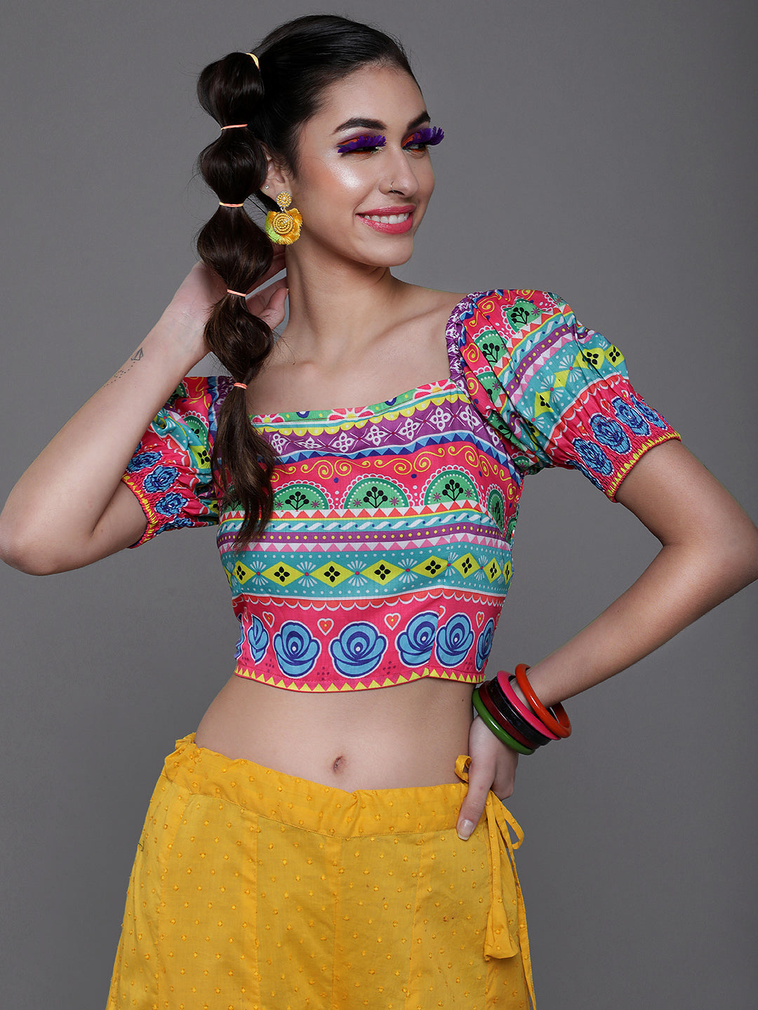 Multicolor Floral Print Crop Top - Elganza