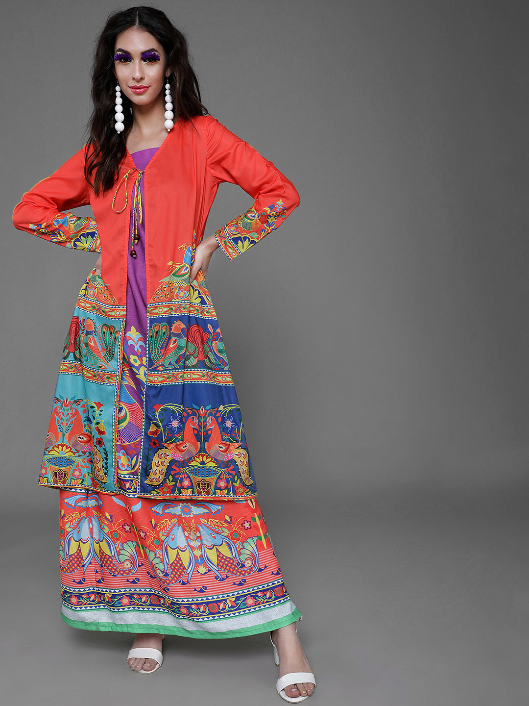 Orange & Blue Abstract Print Jacket - Elganza