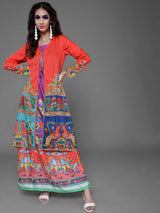 Orange & Blue Abstract Print Jacket - Elganza