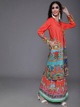 Orange & Blue Abstract Print Jacket - Elganza