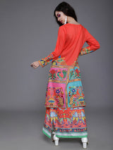 Orange & Blue Abstract Print Jacket - Elganza