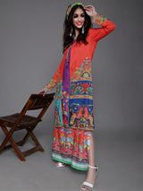 Orange & Blue Abstract Print Jacket - Elganza