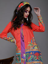 Orange & Blue Abstract Print Jacket - Elganza