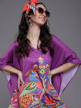 Purple Abstract Print Kaftan Dress - Elganza