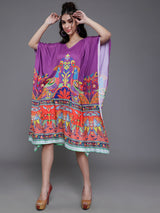 Purple Abstract Print Kaftan Dress - Elganza