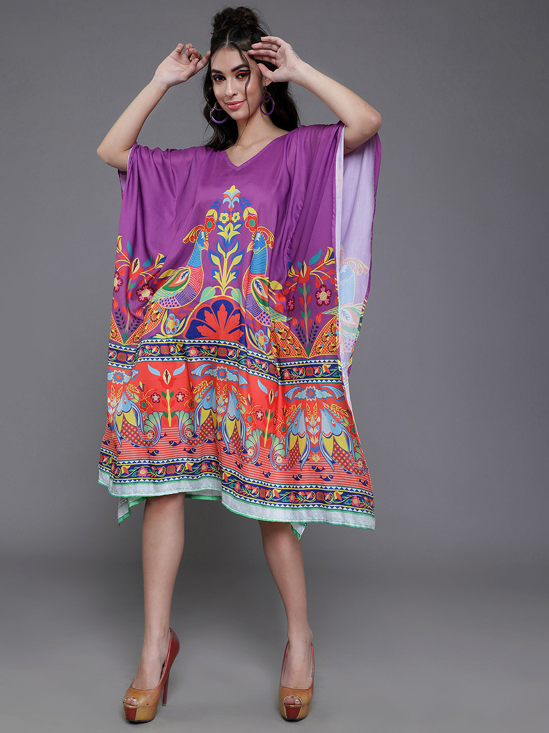 Purple Abstract Print Kaftan Dress - Elganza