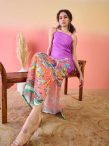 Purple Abstract Print Slit Maxi Dress - Elganza