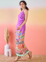 Purple Abstract Print Slit Maxi Dress - Elganza