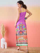 Purple Abstract Print Slit Maxi Dress - Elganza