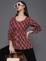Maroon Floral Print Tunic - Elganza