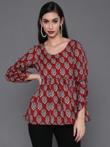 Maroon Floral Print Tunic - Elganza