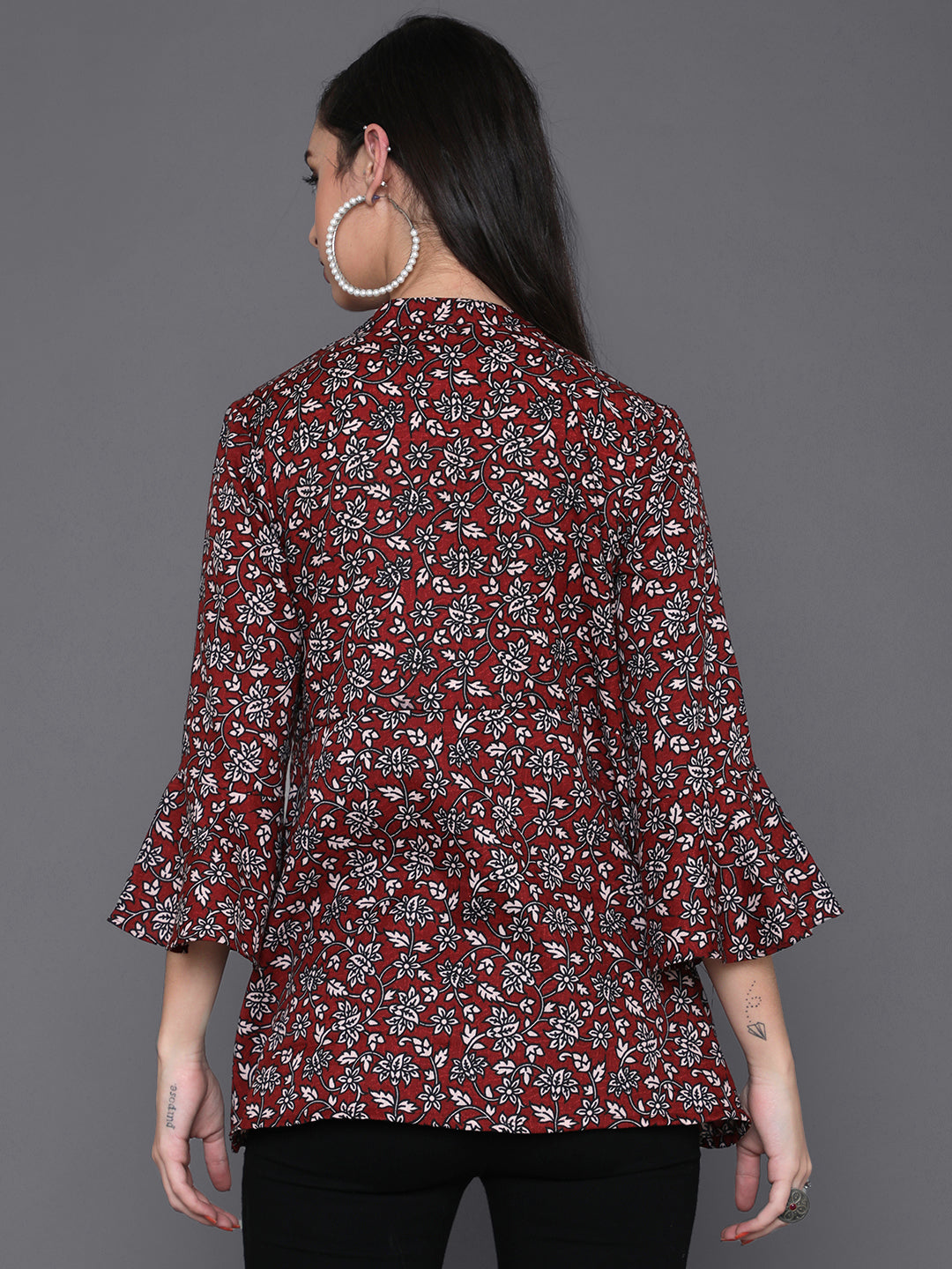 Maroon Floral Print Tunic - Elganza