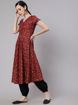 Maroon Floral Print Anarkali - Elganza