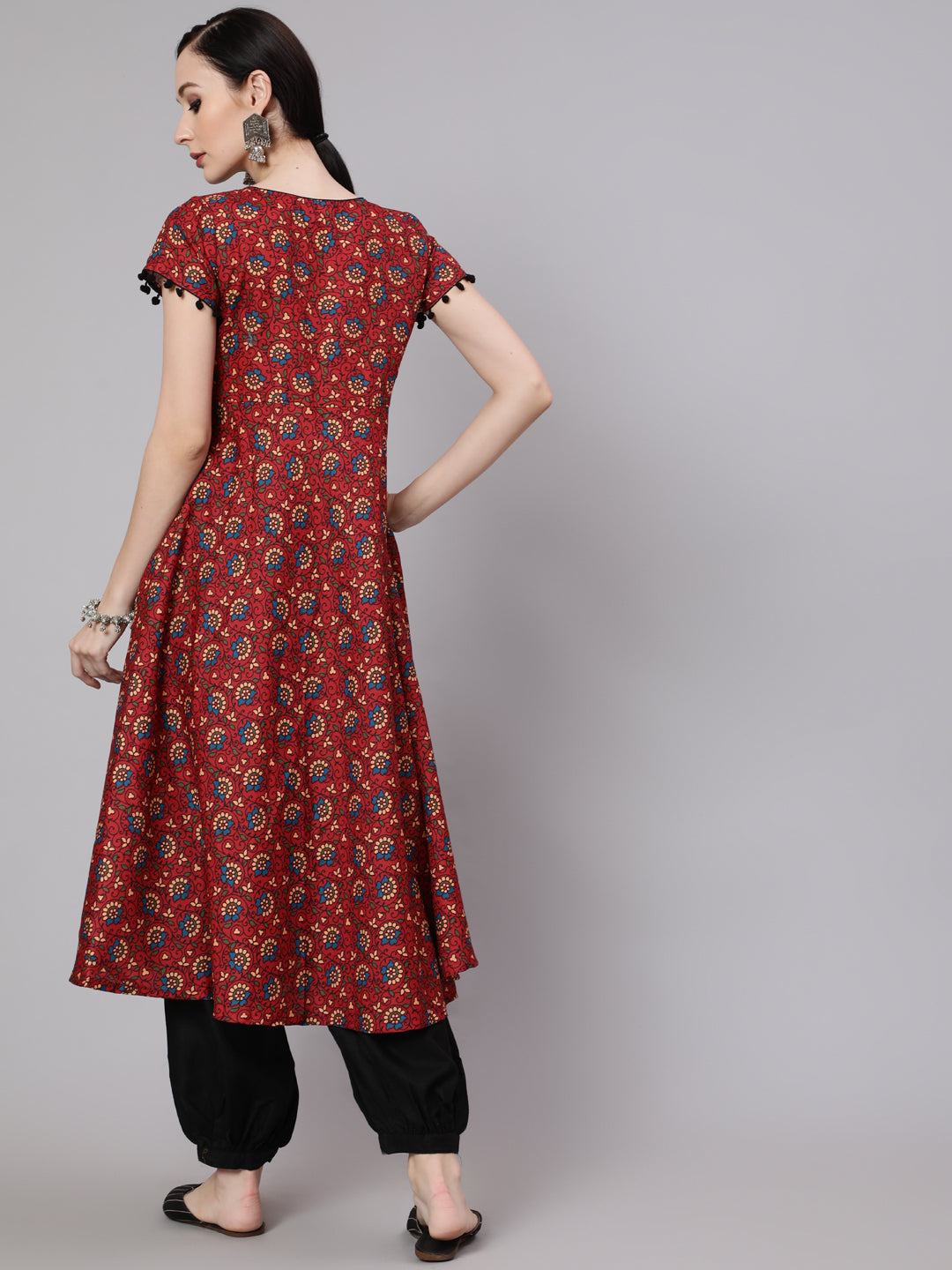 Maroon Floral Print Anarkali - Elganza