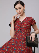 Maroon Floral Print Anarkali - Elganza