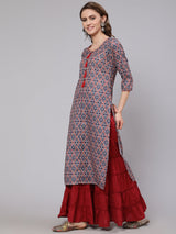Blue Printed Straight Kurta - Elganza