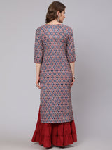 Blue Printed Straight Kurta - Elganza