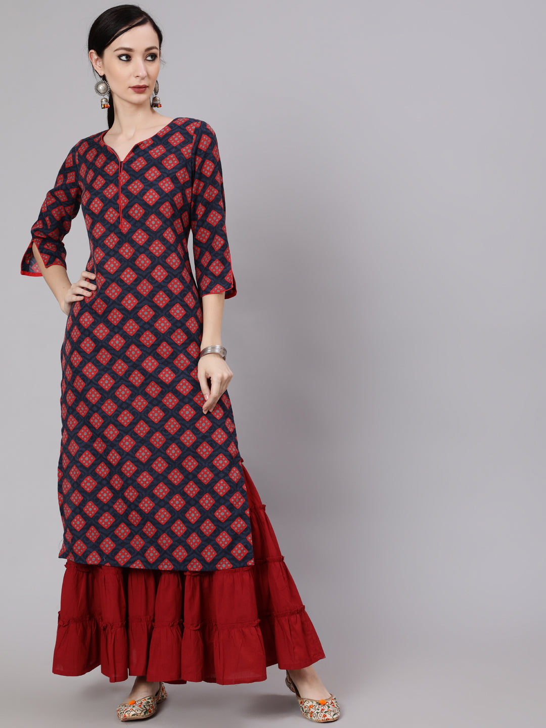 Maroon Printed Kurta - Elganza
