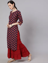 Maroon Printed Kurta - Elganza