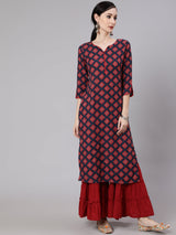 Maroon Printed Kurta - Elganza