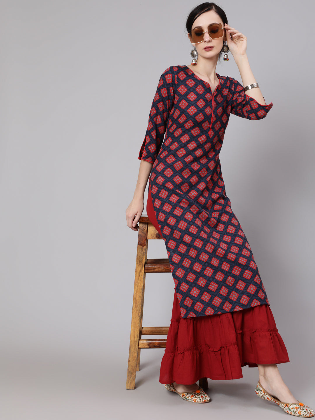 Maroon Printed Kurta - Elganza