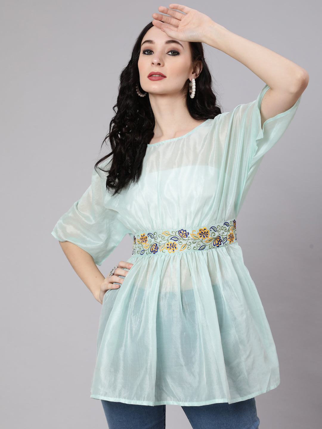 Sea Green Embroidered Tunic - Elganza