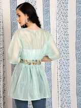 Sea Green Embroidered Tunic - Elganza
