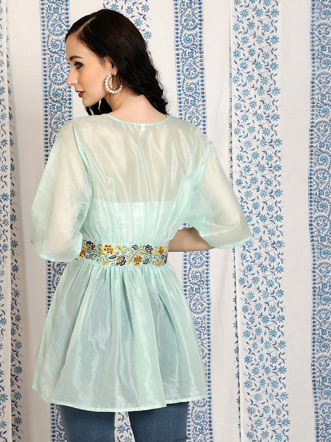 Sea Green Embroidered Tunic - Elganza