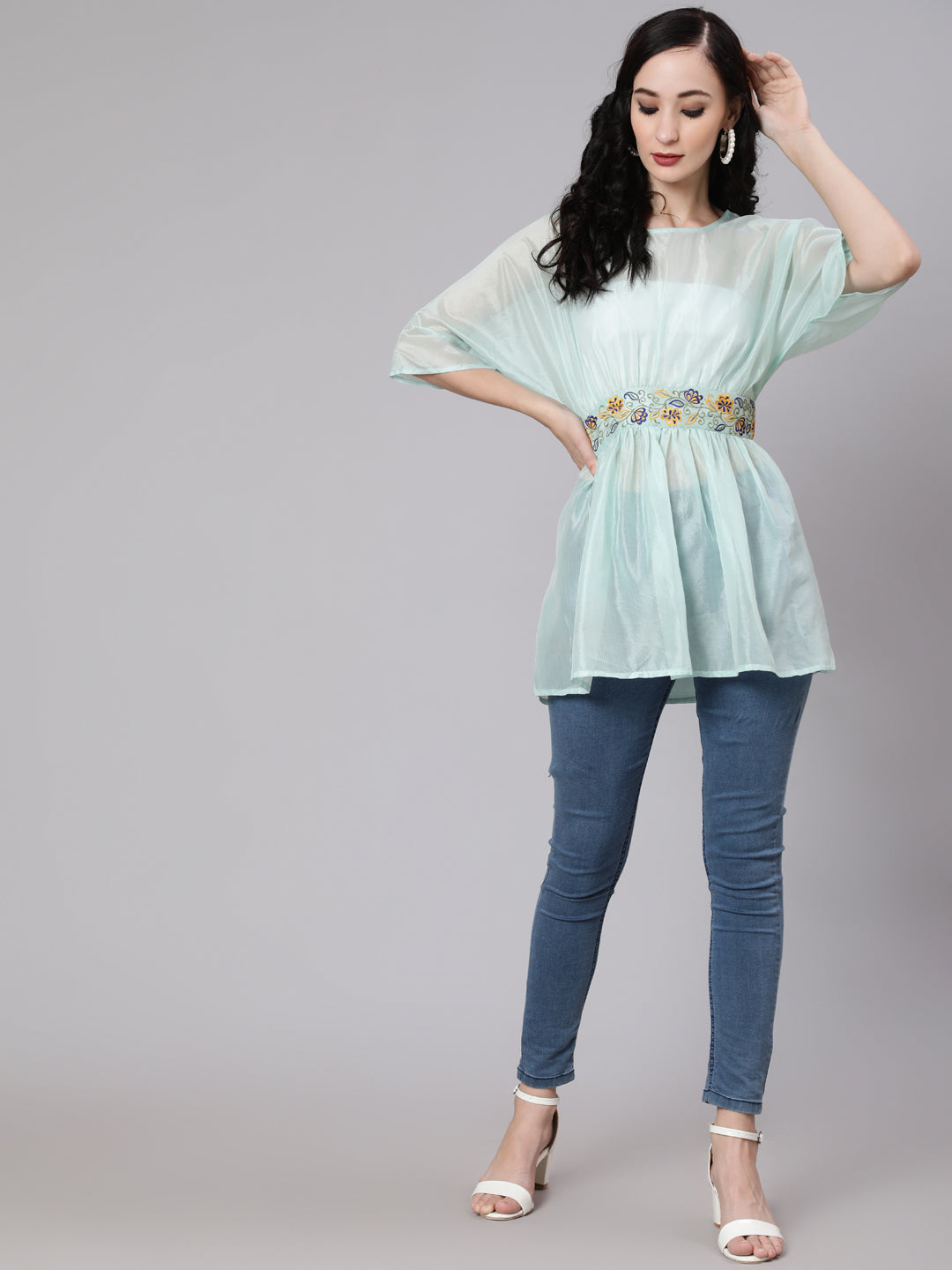 Sea Green Embroidered Tunic - Elganza
