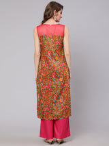 Olive & Pink Leaf Print Kurta - Elganza