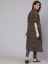 Olive Printed Button Down Kurta - Elganza
