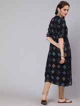 Blue Bandhani Print Button Down Kurta - Elganza