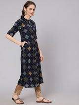 Blue Bandhani Print Button Down Kurta - Elganza