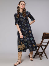 Blue Bandhani Print Button Down Kurta - Elganza