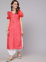 Red Bandhani Print Kurta - Elganza