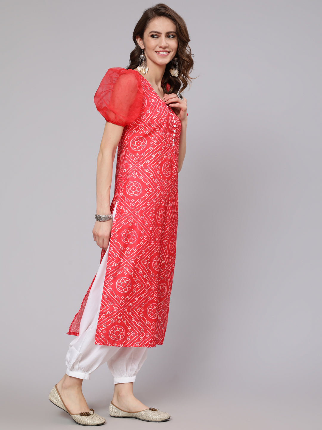 Red Bandhani Print Kurta - Elganza