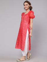 Red Bandhani Print Kurta - Elganza