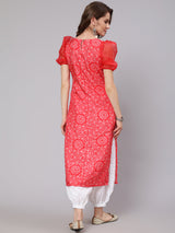 Red Bandhani Print Kurta - Elganza