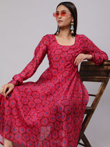 Magenta Printed Flared Anarkali - Elganza