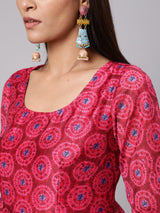 Magenta Printed Flared Anarkali - Elganza