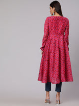 Magenta Printed Flared Anarkali - Elganza