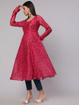 Magenta Printed Flared Anarkali - Elganza