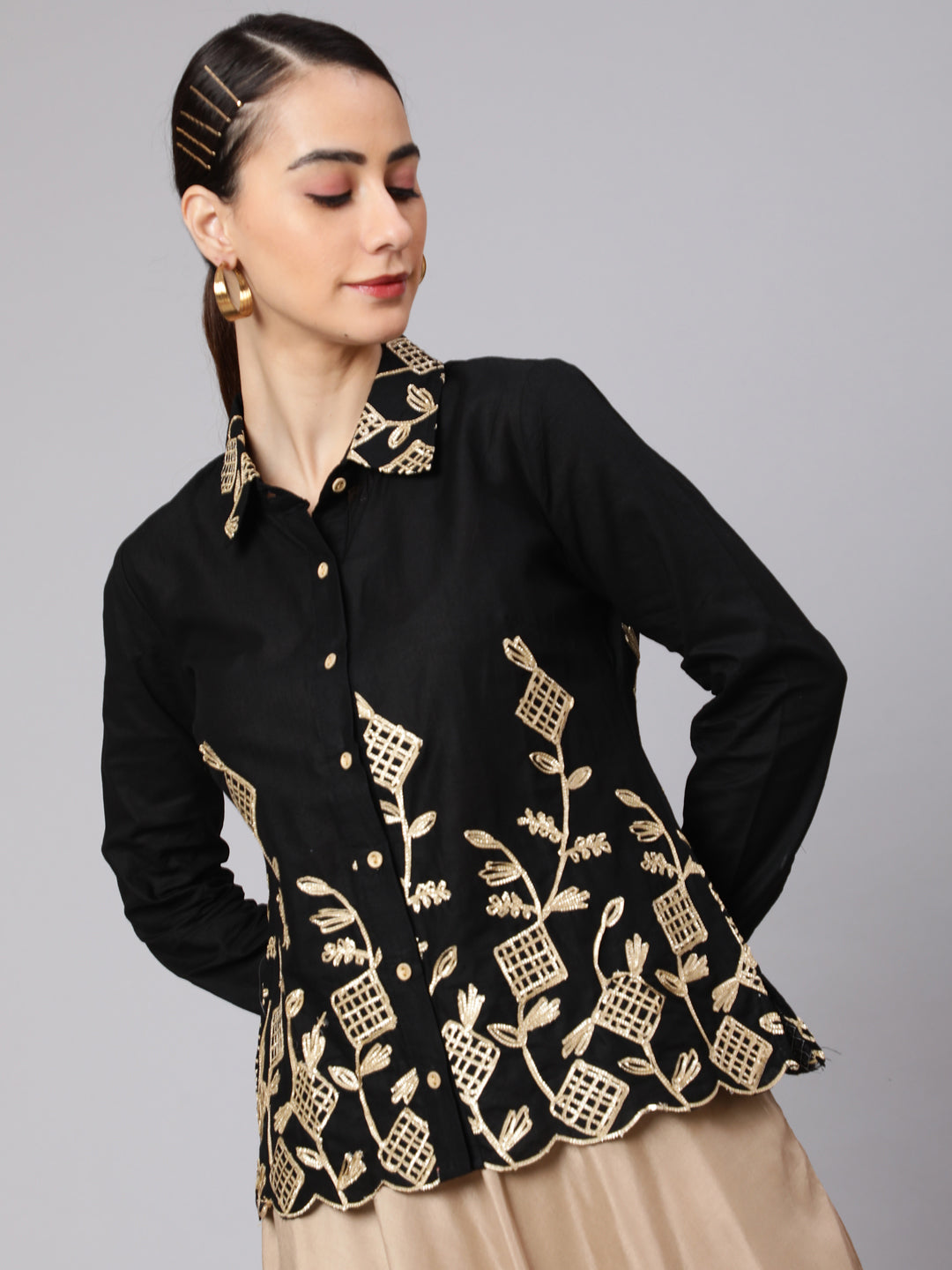 Black Embroidered Shirt - Elganza