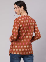 Brown Ikat Print Layered Top - Elganza
