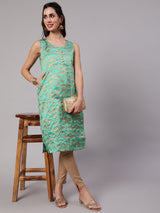 Green Jacquard Zari Work Kurta - Elganza