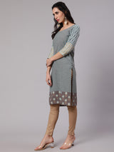 Grey & Blue Printed Kurta - Elganza