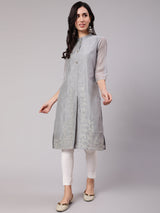Grey Floral Embroidered Kurta - Elganza