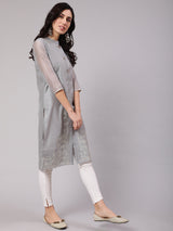 Grey Floral Embroidered Kurta - Elganza