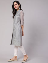 Grey Floral Embroidered Kurta - Elganza