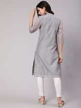 Grey Floral Embroidered Kurta - Elganza